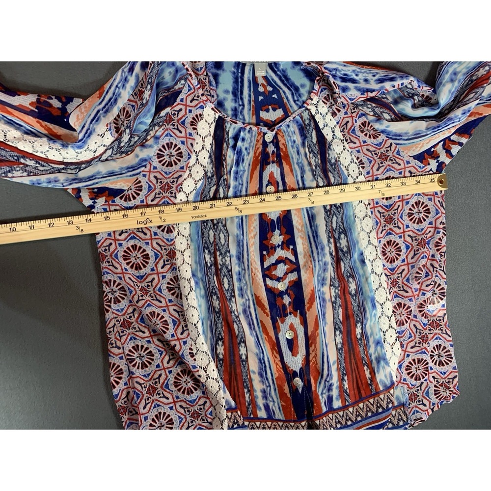 Valerie Stevens sheer peasant blouse BoHo red white and blue Large - Picture 4 of 12